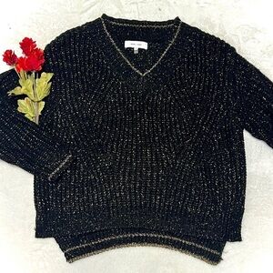 John + Jenn Black & Gold Metallic Chunky Knit Sweater - Small